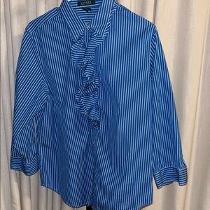 Ralph Lauren Women’s Blue and White Striped Dress Shirt